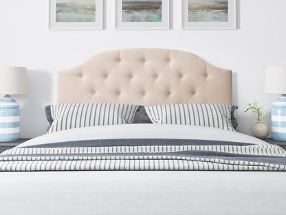 Cream diamond tufted headboard, full/double size, upholstered fabric with elegant design and plush texture.