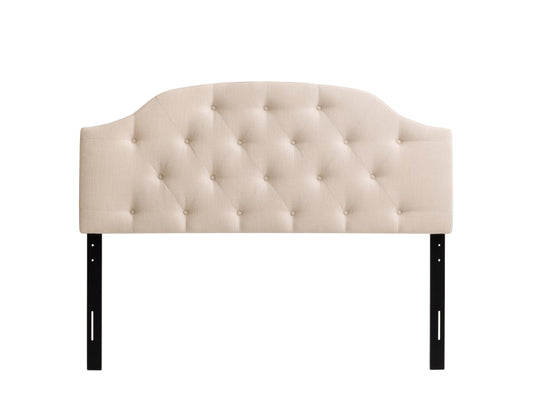 Cream diamond tufted headboard, full/double size, upholstered fabric, elegant design with plush texture.