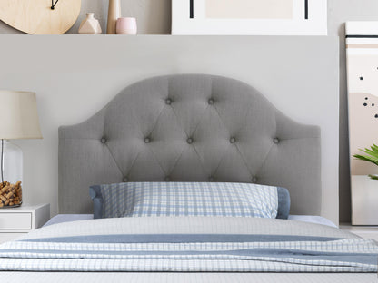 Light grey diamond tufted headboard, twin size, with minimalist design and plush fabric upholstery.