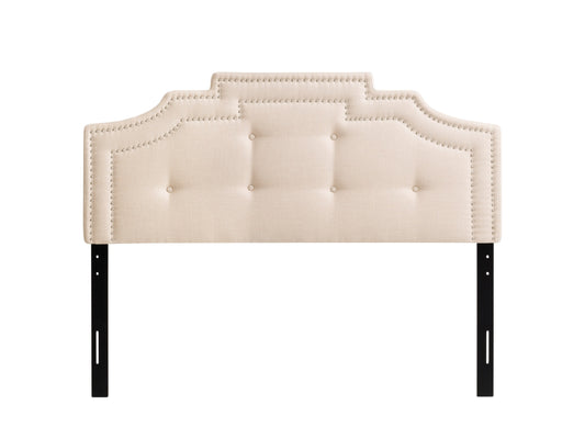 Cream padded headboard, full/double size, with tufted design and soft fabric upholstery.