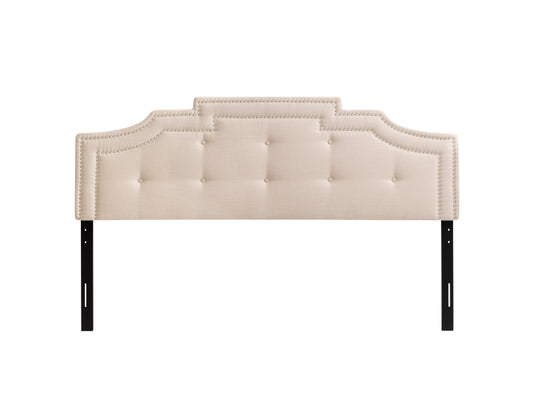 Cream padded king headboard with tufted design, upholstered in soft fabric, perfect for modern bedroom décor.