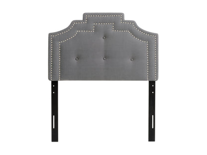 Light grey padded headboard, twin/single size, with tufted fabric and minimalist design.