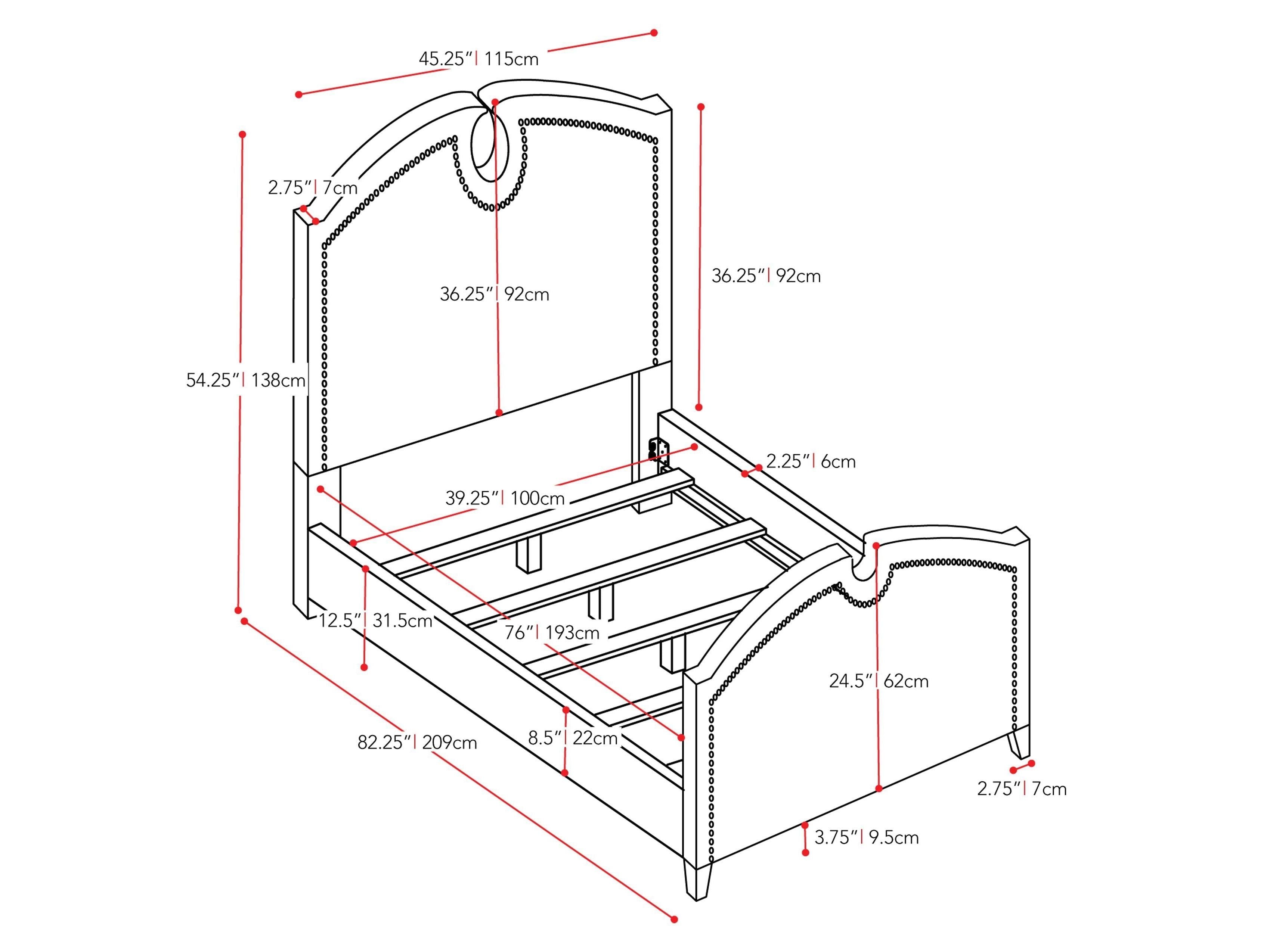 grey Twin / Single Bed Maeve Collection measurements diagram by CorLiving#color_grey