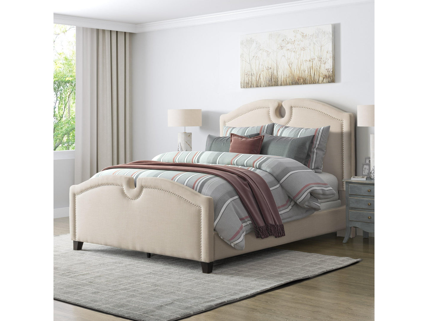 Gray upholstered twin bed with tufted headboard, wooden legs, and modern design. Ideal for contemporary bedrooms, combining comfort and style.