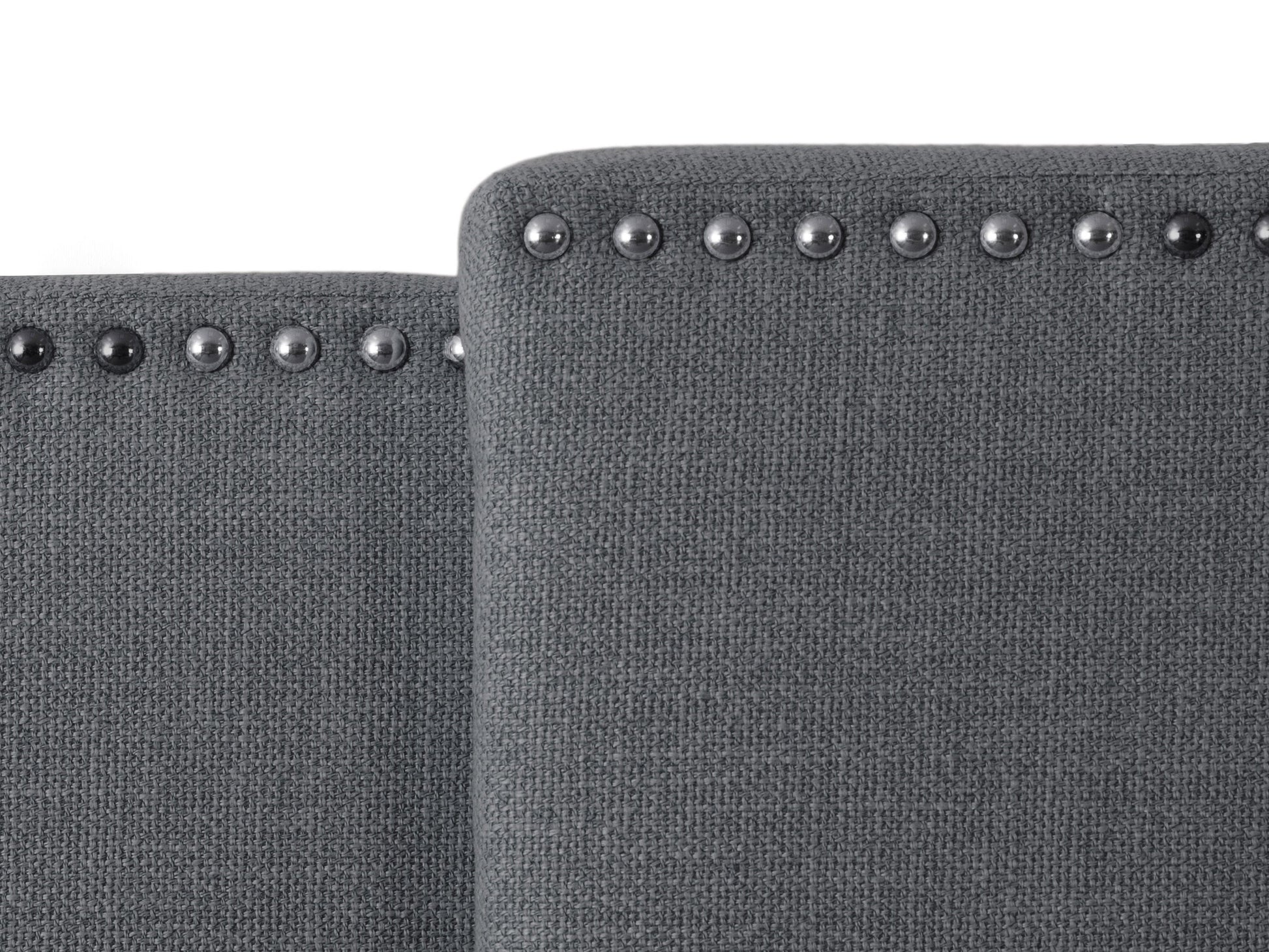 Dark grey adjustable headboard with tufted fabric design and sleek modern style.