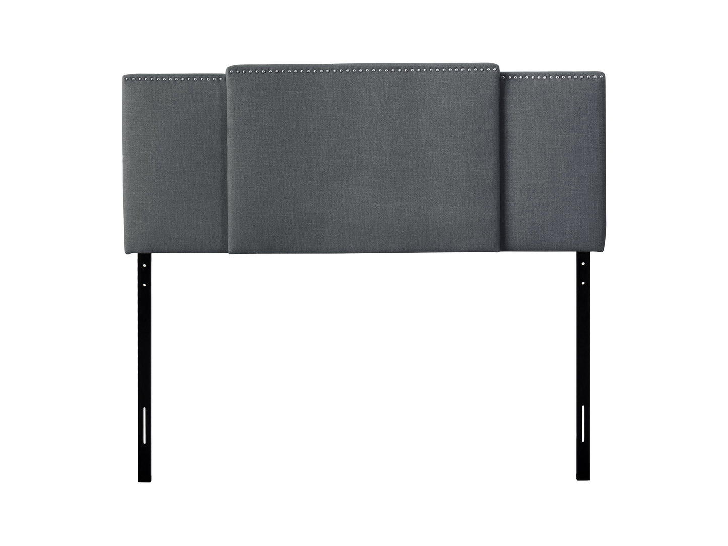 Dark grey adjustable headboard with tufted design and sleek modern style for bedroom decor.