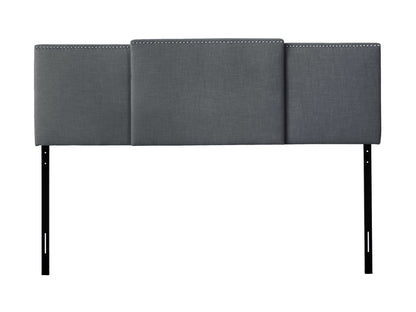 Dark grey adjustable headboard with tufted fabric and sleek modern design.