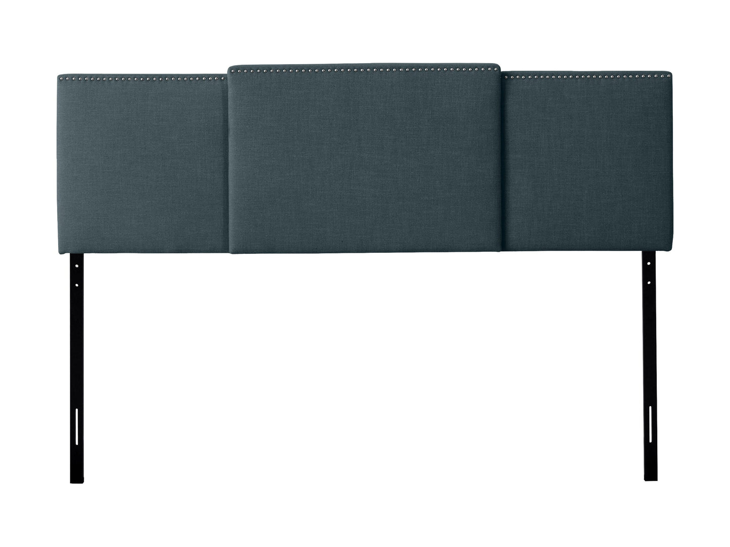 Blue adjustable headboard with tufted fabric, sleek design, and sturdy construction for modern bedrooms.