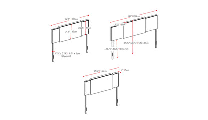 Grey adjustable headboard with tufted fabric, sleek design, and versatile height settings.