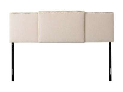 Cream adjustable headboard with tufted design, soft fabric, and versatile fit for modern bedroom decor.