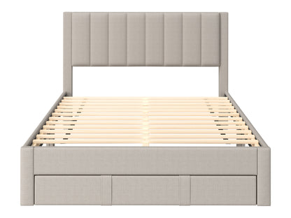 Channel Tufted Beige King Bed with Storage