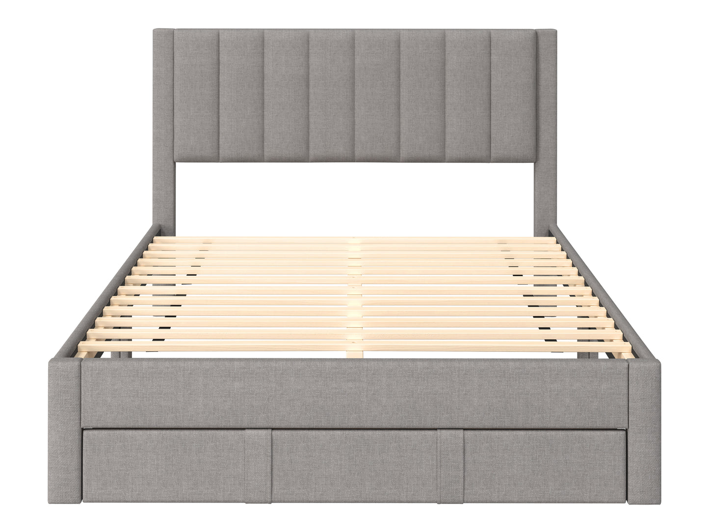 Channel Tufted Grey Double Bed with Storage