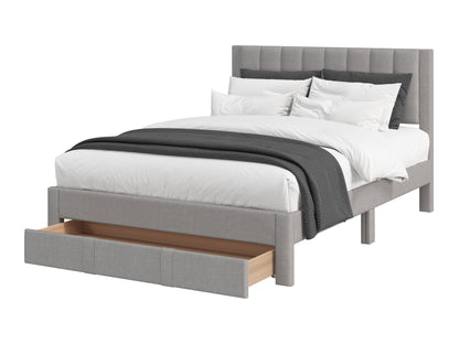 Channel Tufted Grey Double Bed with Storage