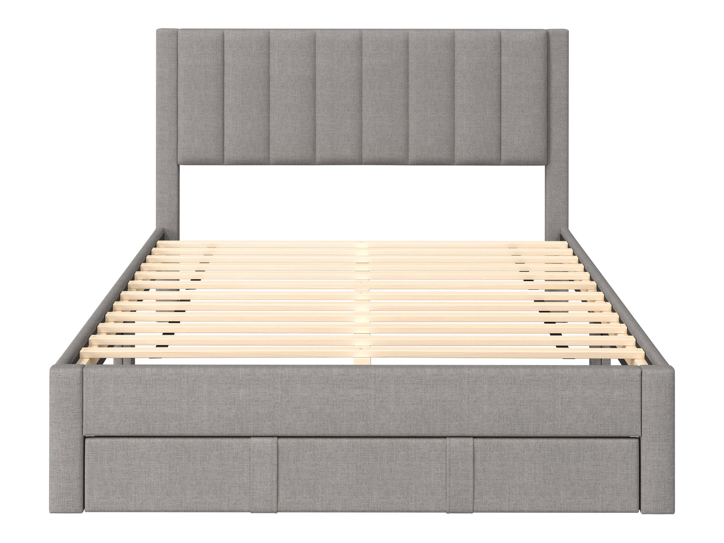 Channel Tufted Grey Queen Bed with Storage