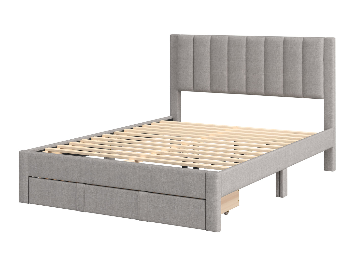 Channel Tufted Grey Queen Bed with Storage