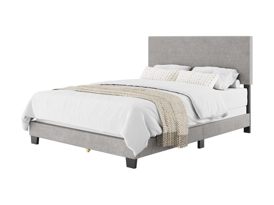 Modern Minimalist Upholstered Queen Bed, Light Gray