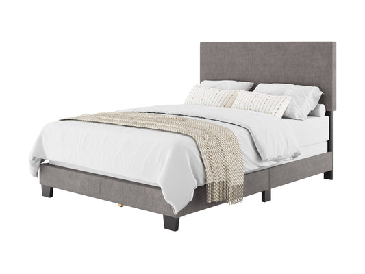 Modern Minimalist Upholstered Full Bed, Dark Gray