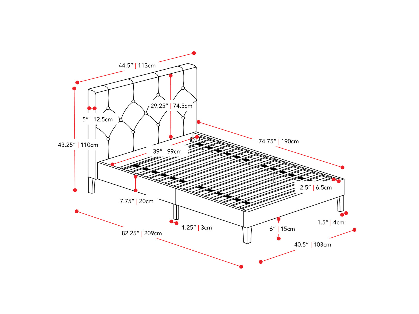 Button-Tufted Upholstered Single / Twin Bed