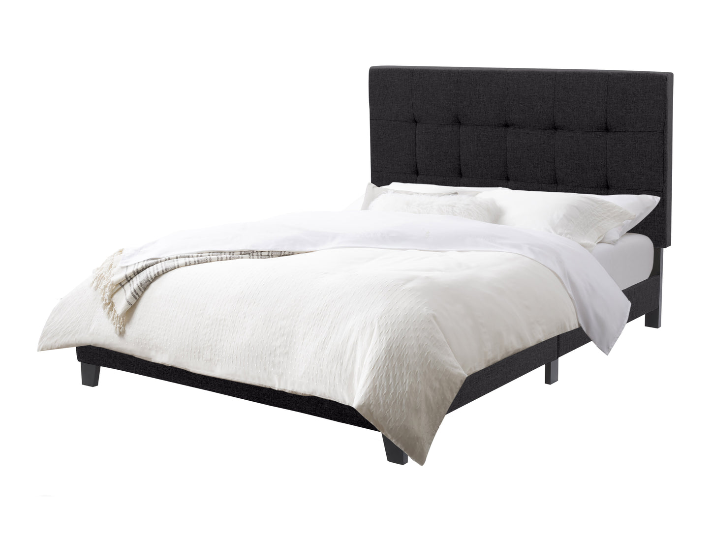 Black Tufted Queen Fabric Bed