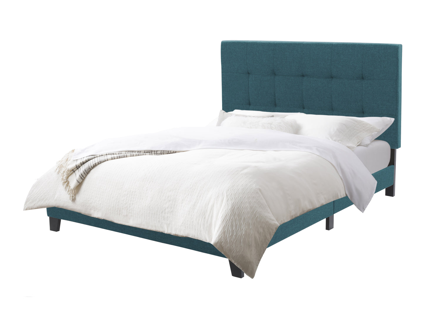 Ocean Blue Tufted Double Fabric Bed