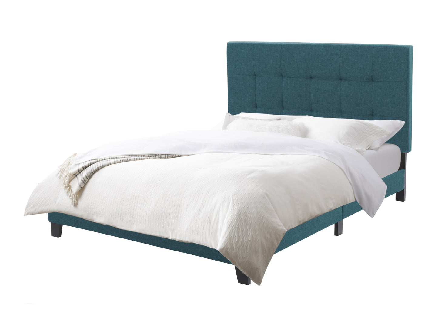 Ocean Blue Tufted Queen Fabric Bed