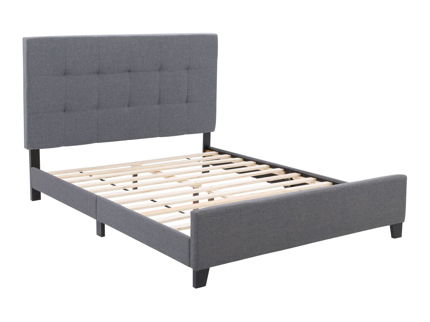 Grey Tufted Double Fabric Bed