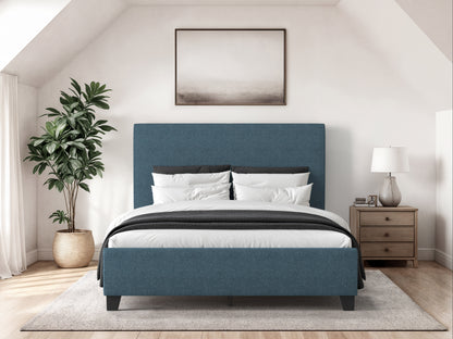 Ocean Blue Fabric Double Bed with Slats