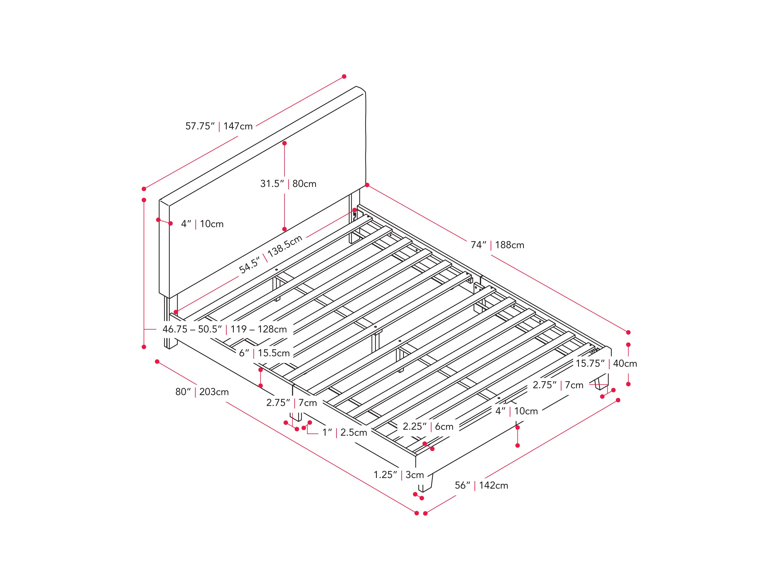 Grey Fabric Bed Double with Slats