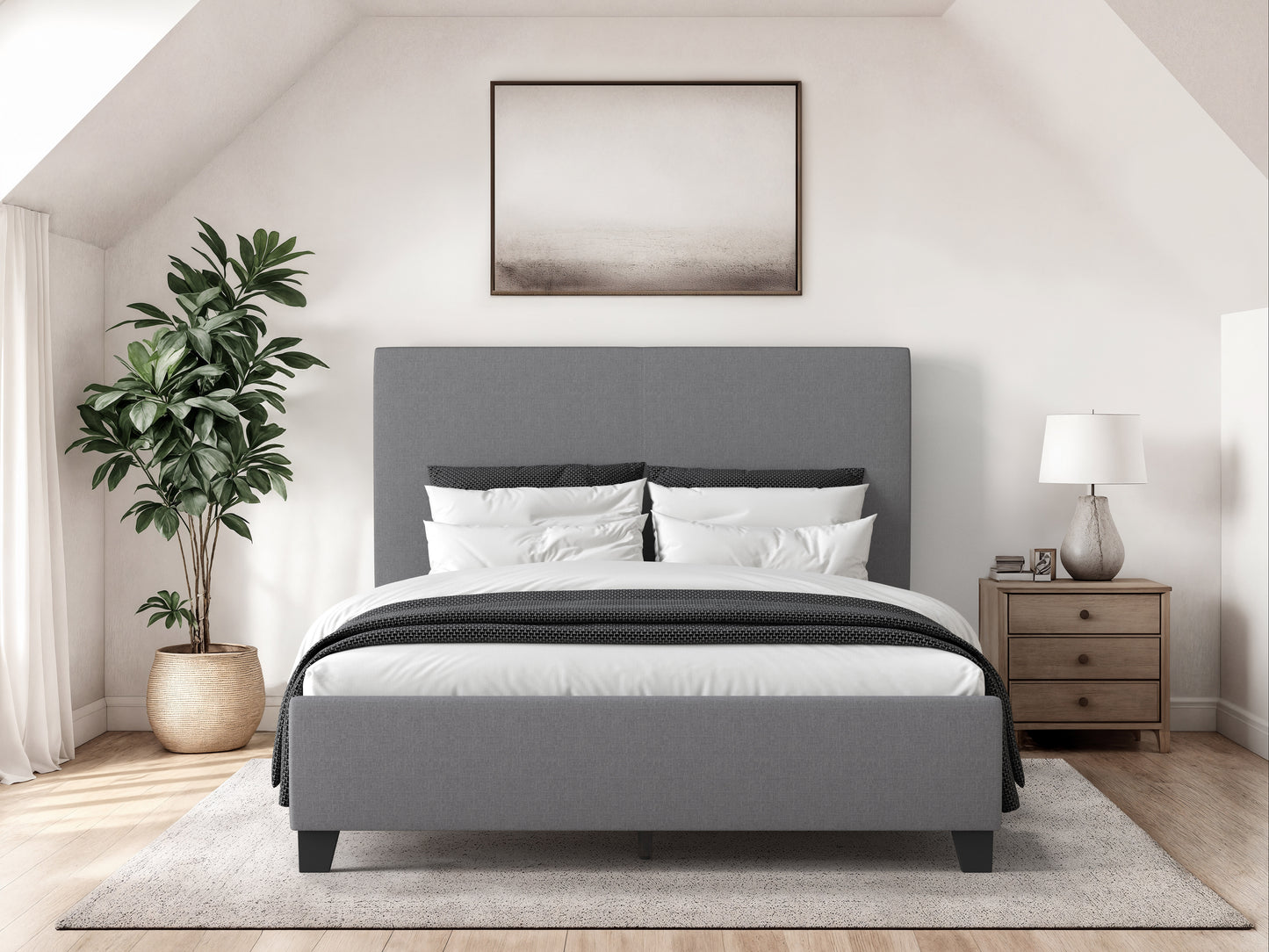 Grey Fabric Bed Double with Slats