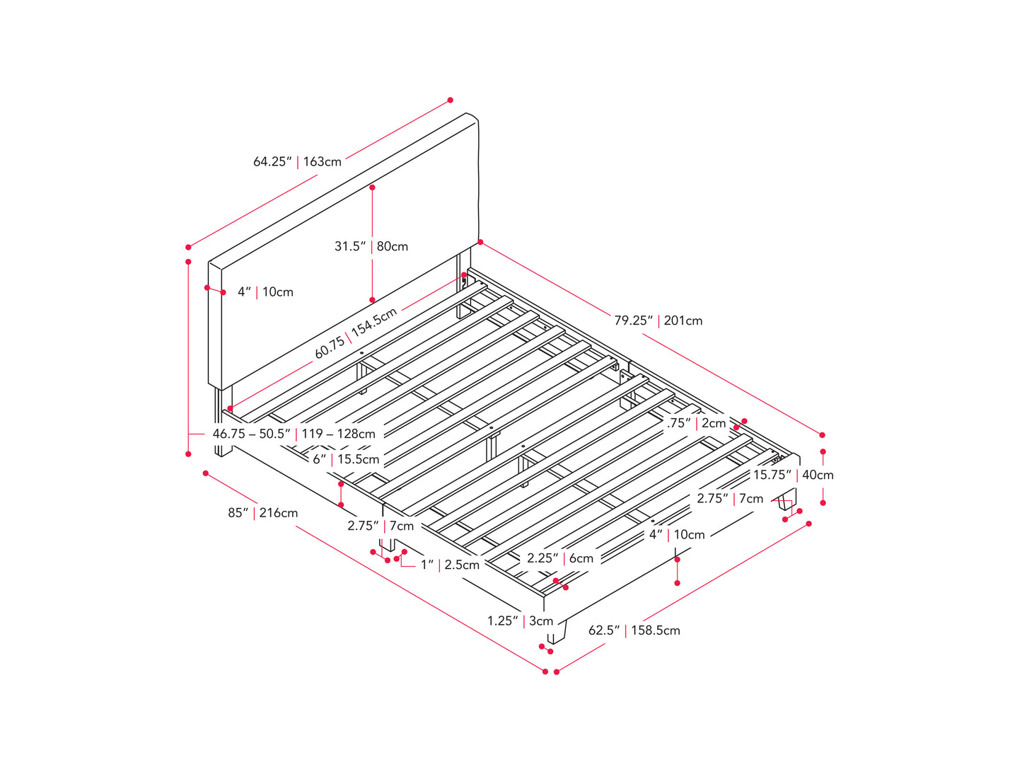 Grey Fabric Bed Queen with Slats