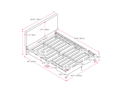 Grey Fabric Bed Queen with Slats