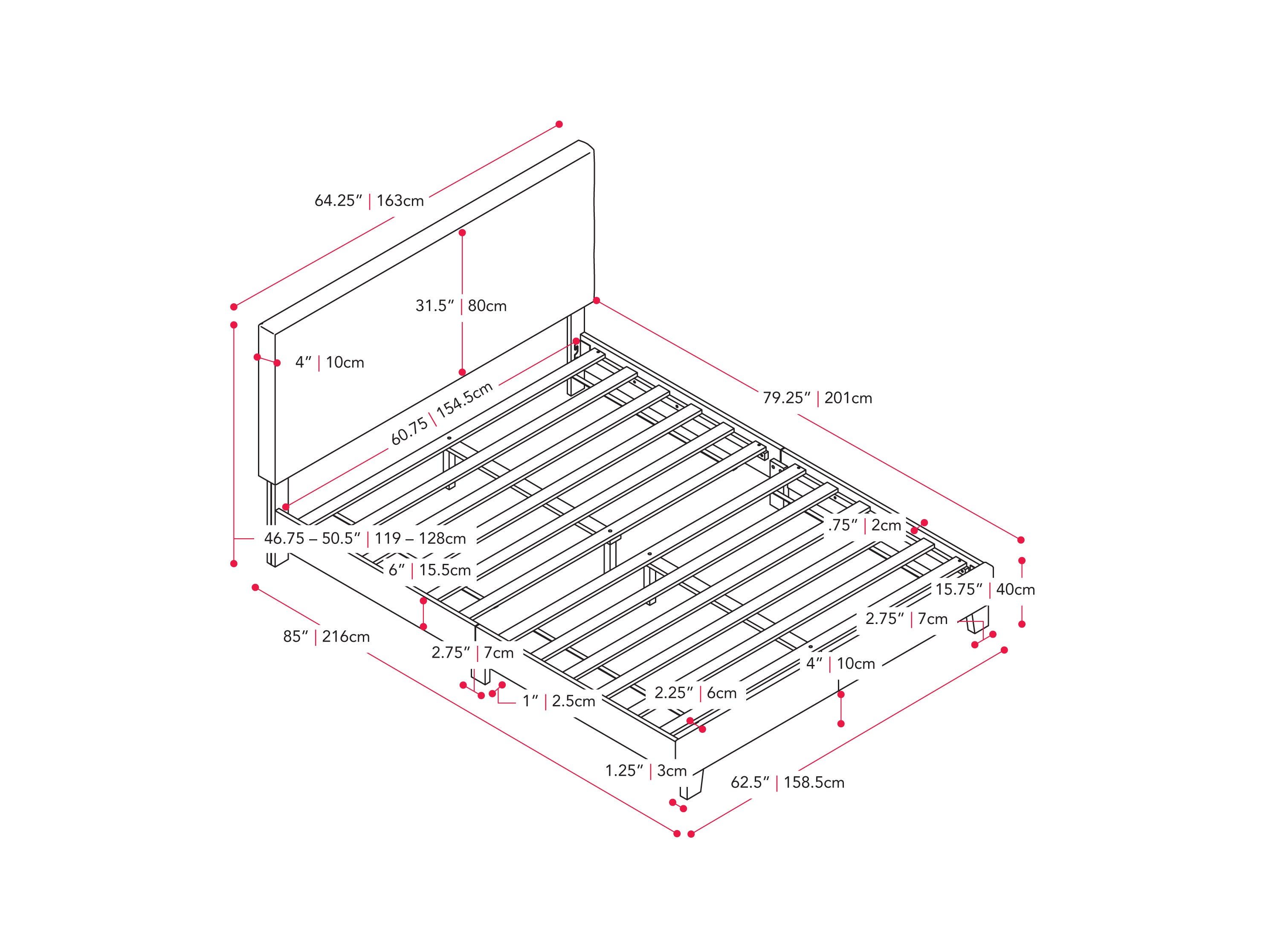 Charcoal Fabric Queen Bed with Slats