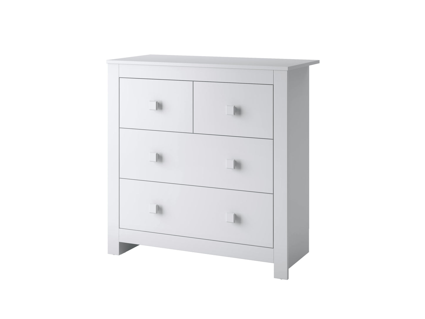 Modern 4 drawer dresser in matte black finish with sleek metal handles, minimalist design, and smooth wooden texture, ideal for contemporary bedroom storage solutions.