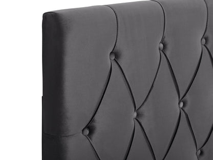 Dark grey velvet headboard, full/double size, with tufted design and plush texture.