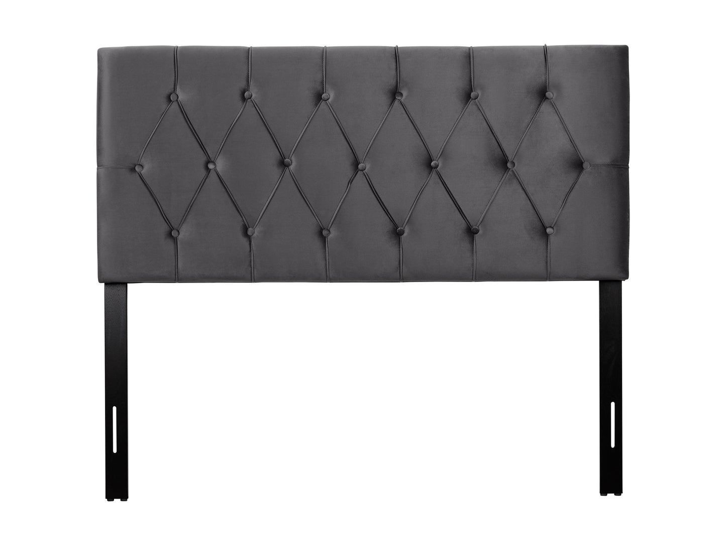 Dark grey velvet headboard, full/double size, with tufted design and plush texture.