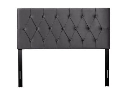 Dark grey velvet headboard, full/double size, with tufted design and plush texture.