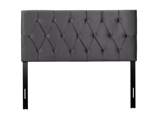 Dark grey velvet headboard, full/double size, with tufted design and plush texture.