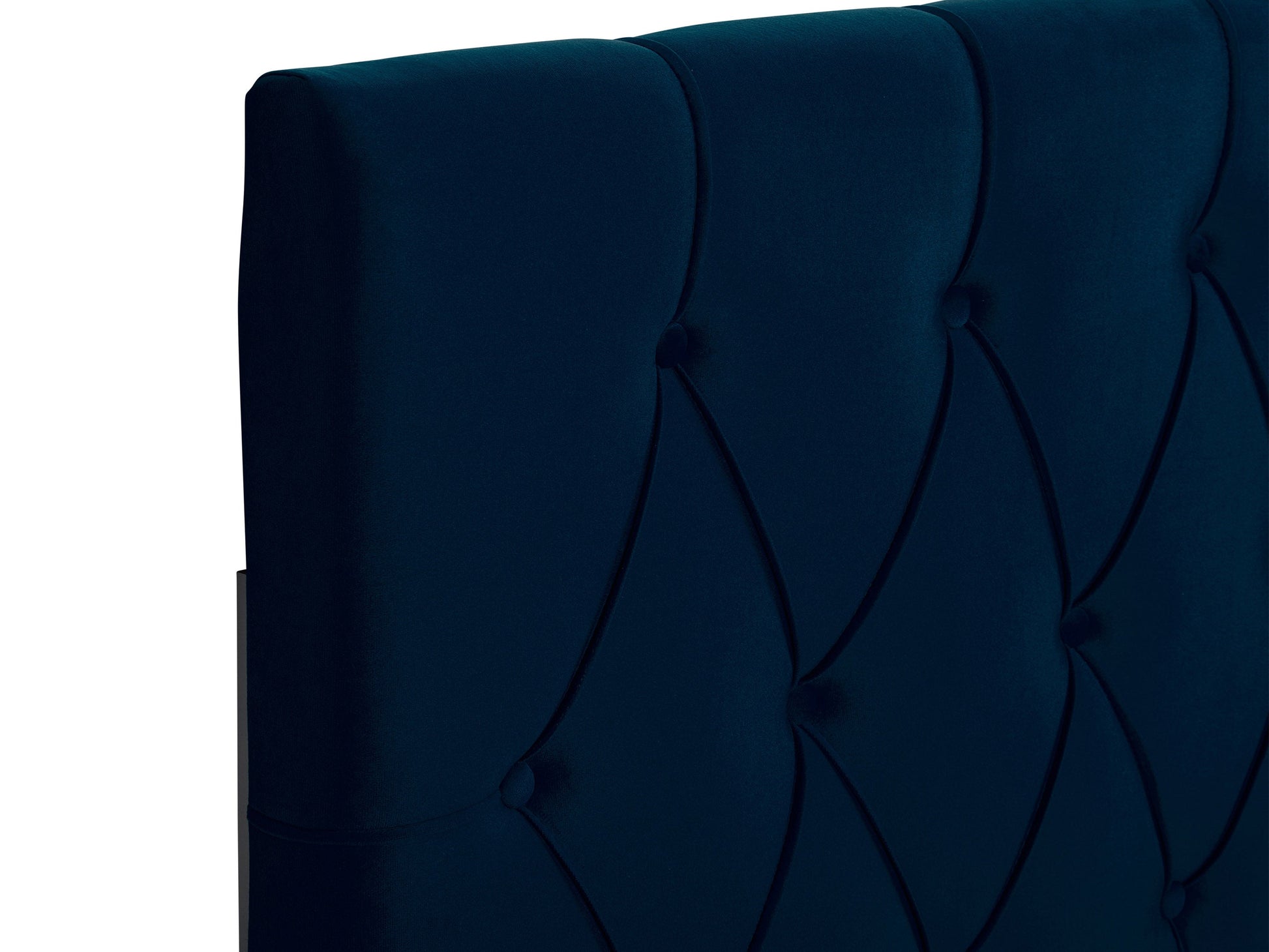 Navy blue velvet headboard, full/double size, with tufted design and plush texture.