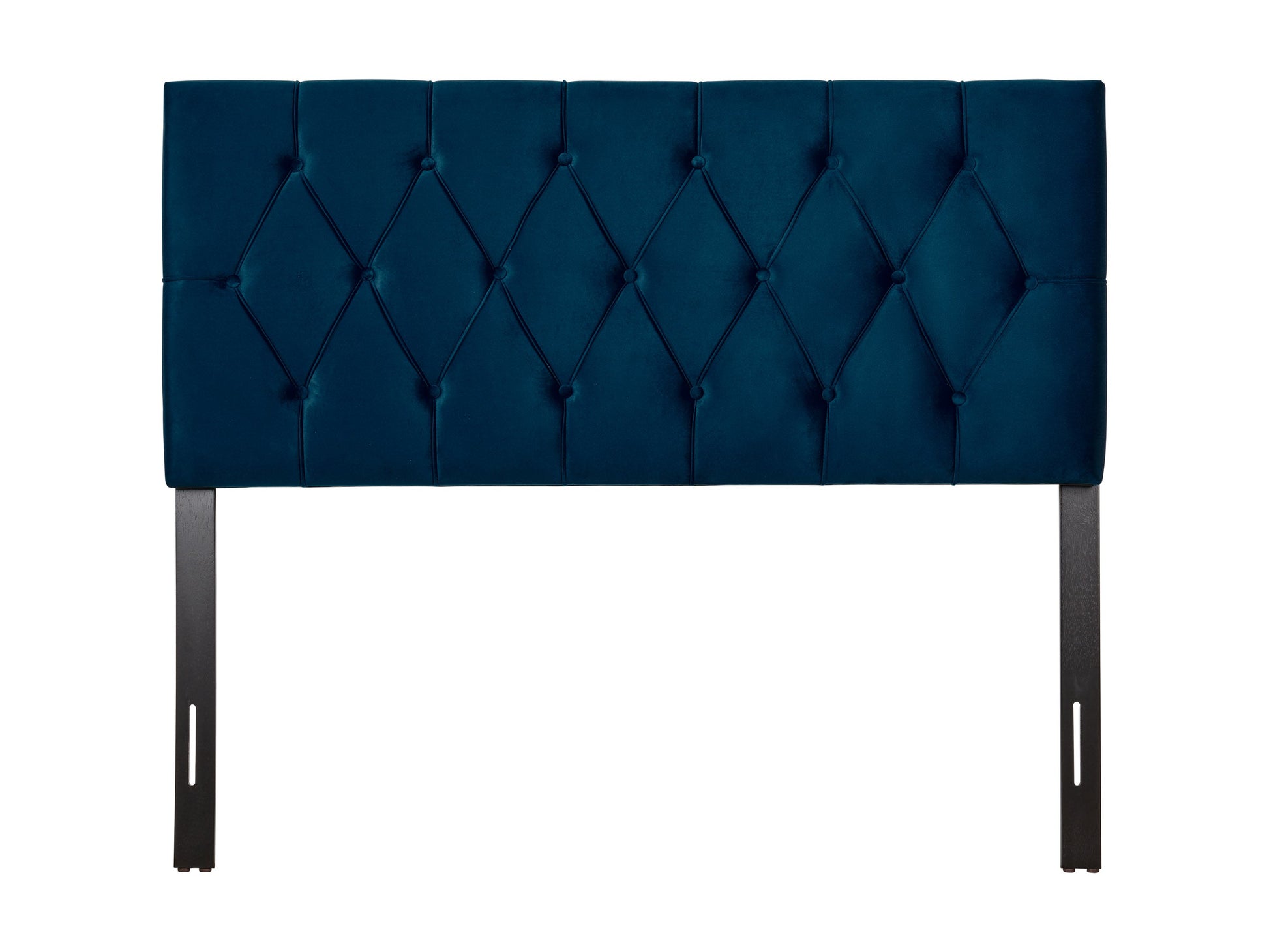 Navy blue velvet headboard, full/double size, with tufted design and plush padding.