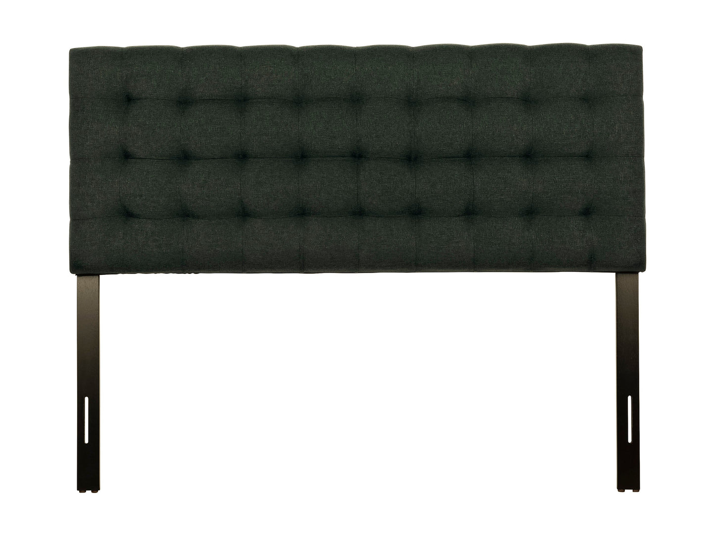 Blue modern queen headboard with tufted fabric and sleek design.