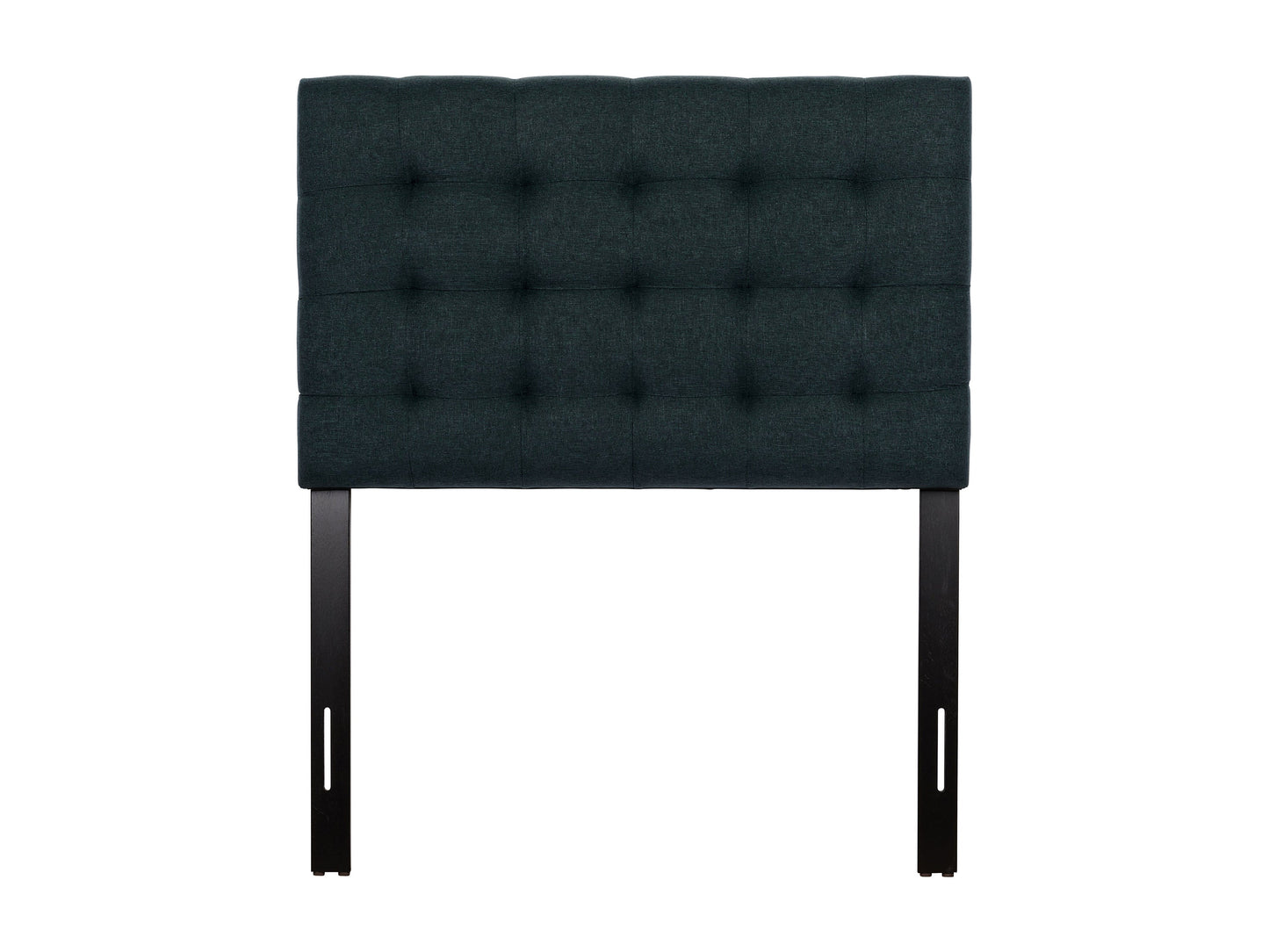 Blue modern twin headboard with tufted fabric design and sleek minimalist style.