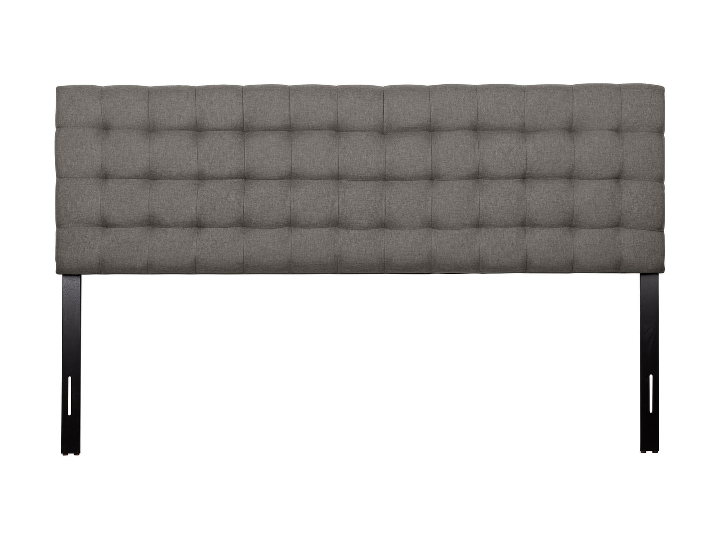 Modern grey king headboard with tufted fabric and sleek minimalist design