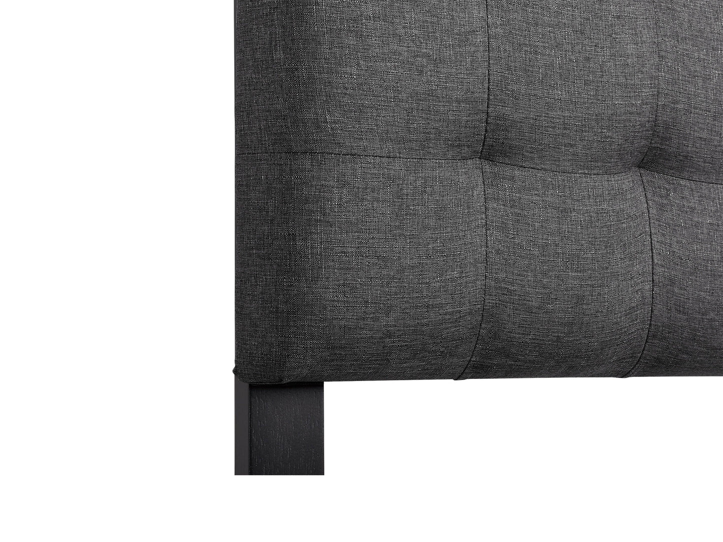 Grey twin headboard with modern design, upholstered fabric, and tufted detailing.