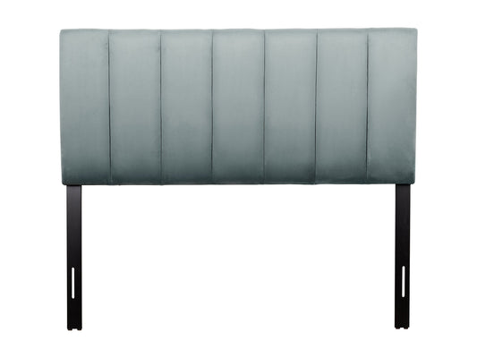 Light blue upholstered full/double panel headboard with tufted design and elegant modern style.