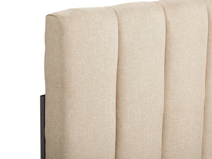 Cream panel headboard for full/double bed, upholstered fabric with tufted design and elegant minimalist style.