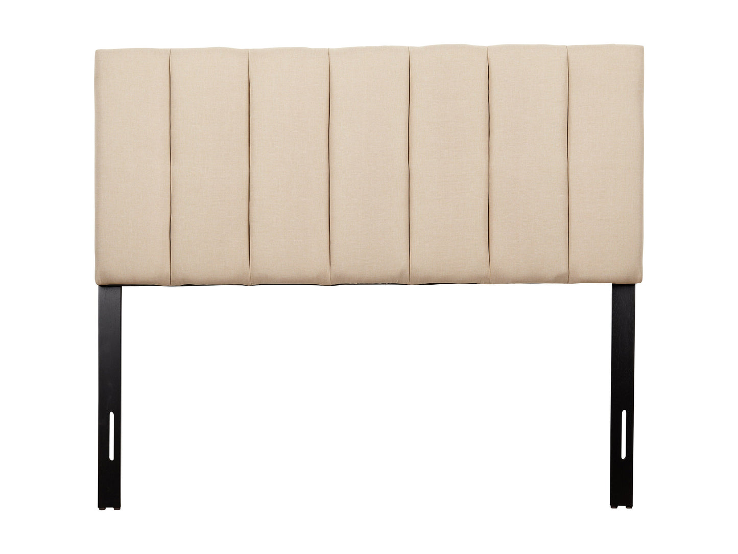 Cream panel headboard, full/double size, upholstered fabric, elegant design with vertical stitching.