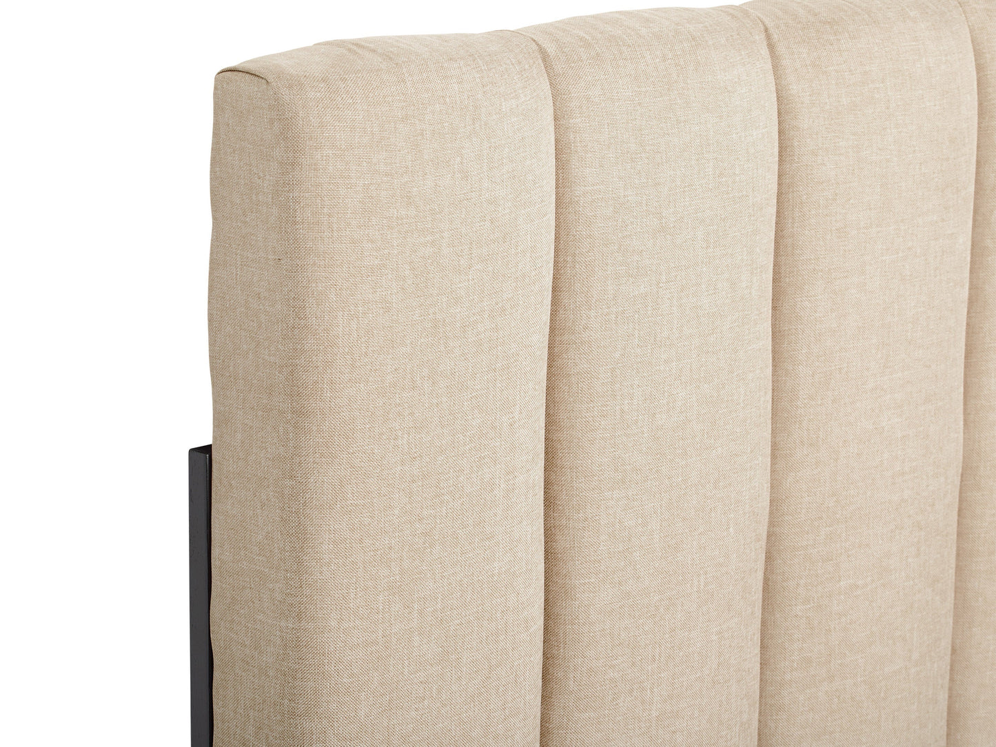 Cream panel headboard, queen size, upholstered fabric with vertical stitching and elegant design.