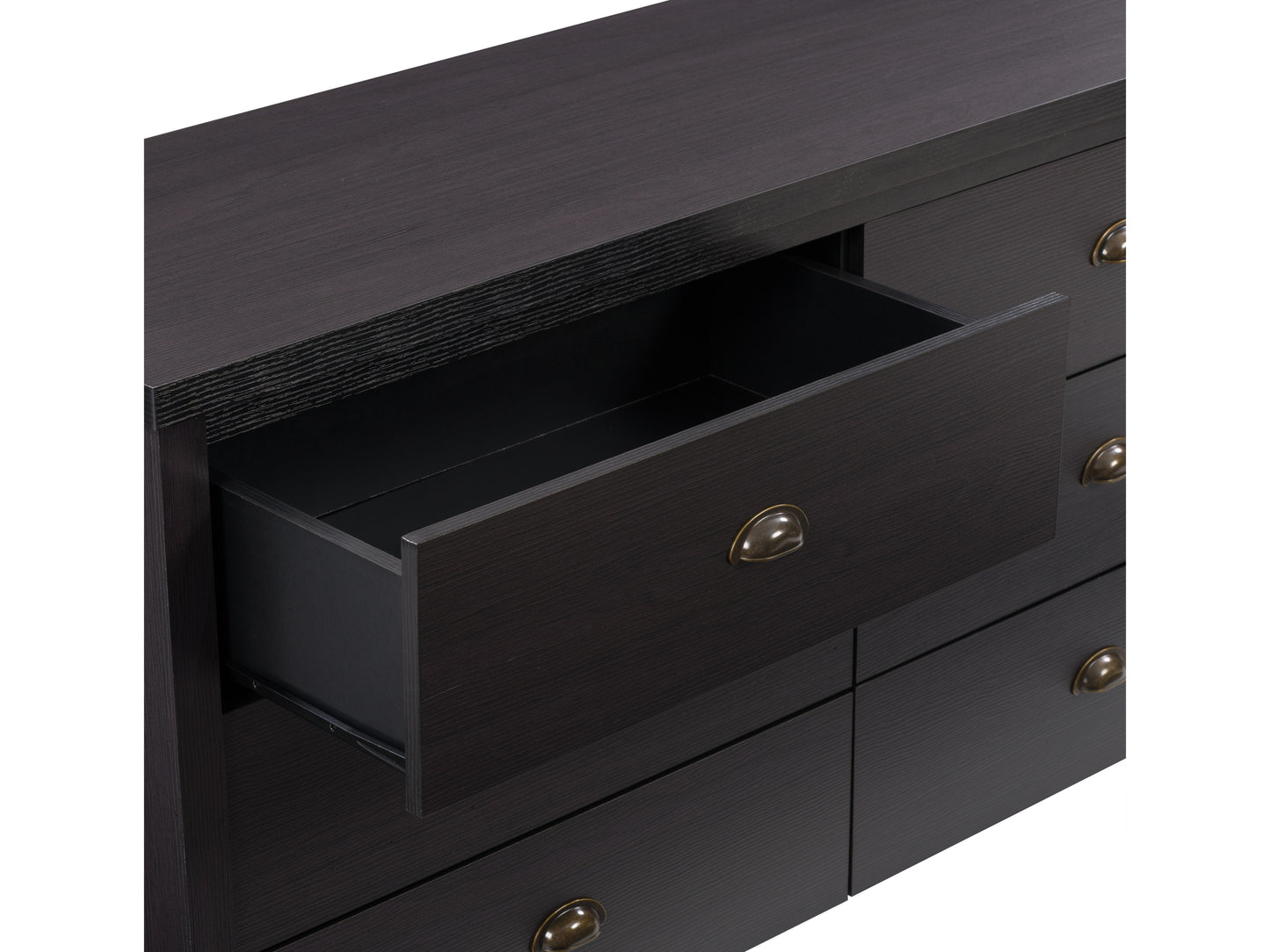 Black 6-Drawer Wide Dresser with Interlocking Drawers