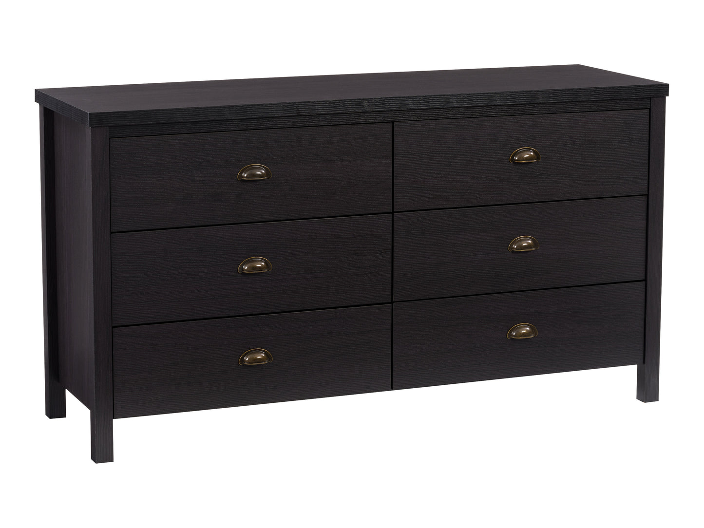 Black 6-Drawer Wide Dresser with Interlocking Drawers