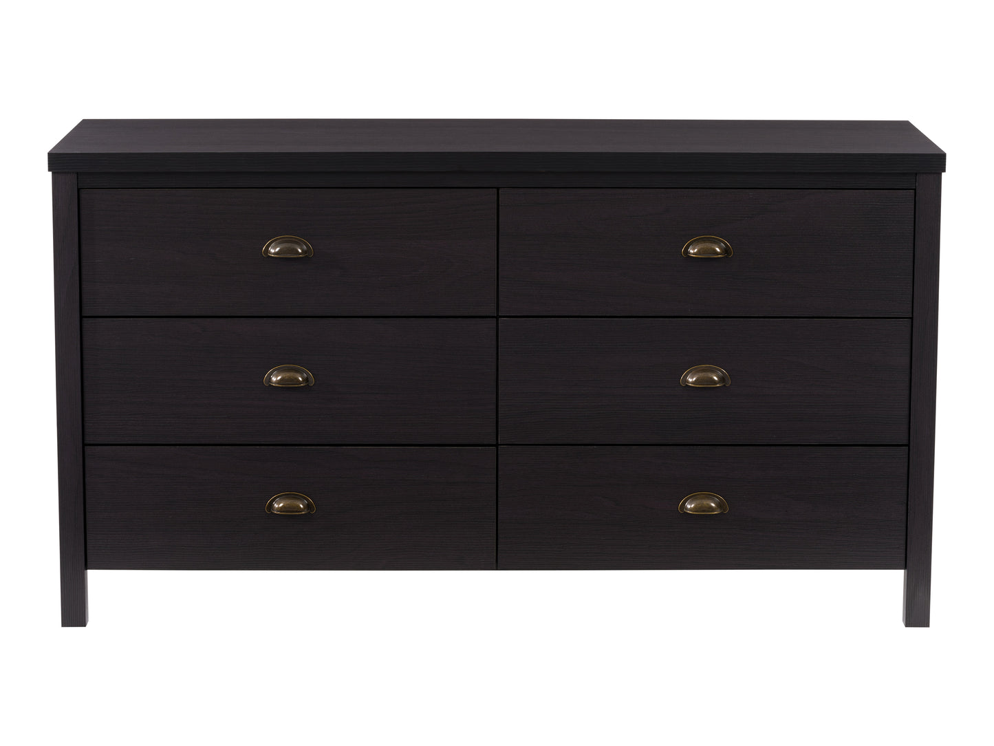 Black 6-Drawer Wide Dresser with Interlocking Drawers